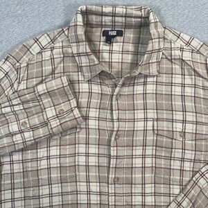 PAIGE Flannel Shirt Mens XL Beige Plaid Long Sleeve Button Up Soft Outdoors EUC